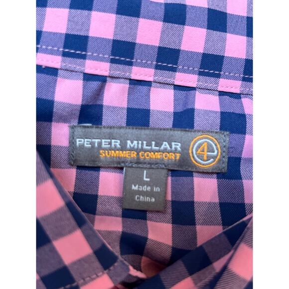 Peter Millar Men's Size Large Blue/Pink Checked Summer Comfort Long Sleeve Shirt - Picture 2 of 7